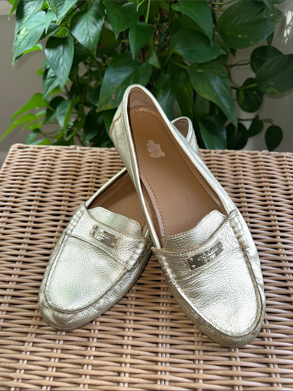 Coach Metallic Gold Penny Driver Loafers size 9.5